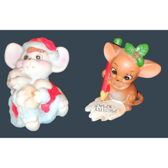 Vintage Christmas Mouse Figurines Set With Holiday Details - Picture 1 of 10